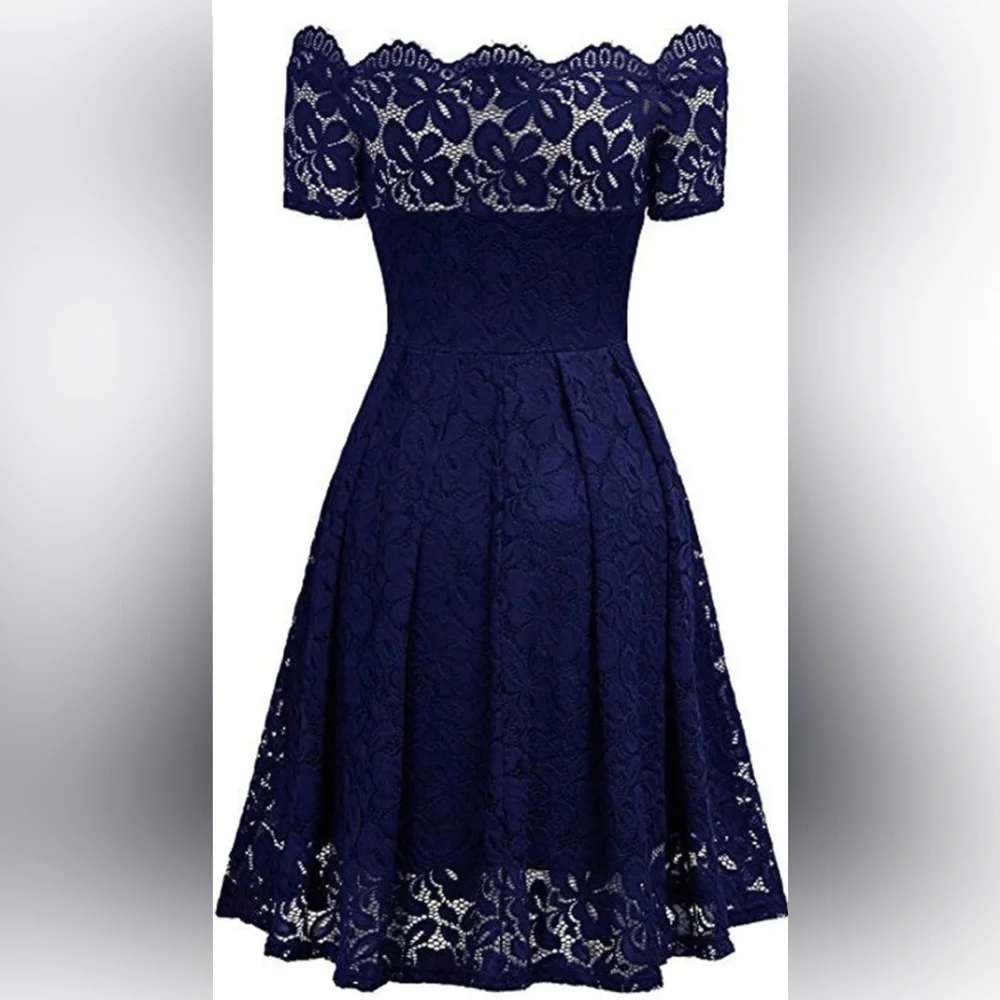 #011 MISSMAY Women's Vintage Floral Lace Short Sleeve Boat Neck Cocktail. - Picture 3 of 9